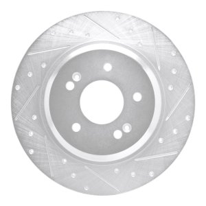 Hyundai Santa Fe Brake Rotor (1) - Rear Right - R1 Concepts - Drilled & Slotted - Silver - `21-`25